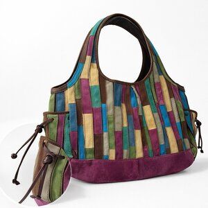 LUCKY BRAND purse shoulder bag suede leather vintage 90s patchwork boho hippie